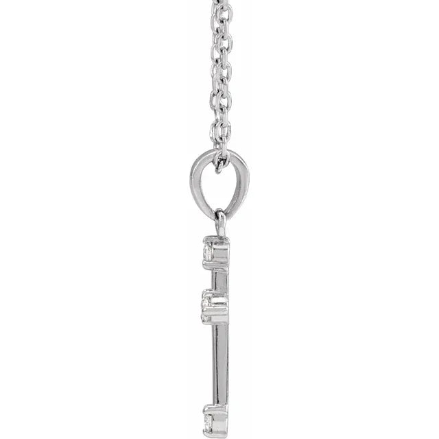 14K White Gold .07 CTW Natural Diamond Cross 16-18" Necklace