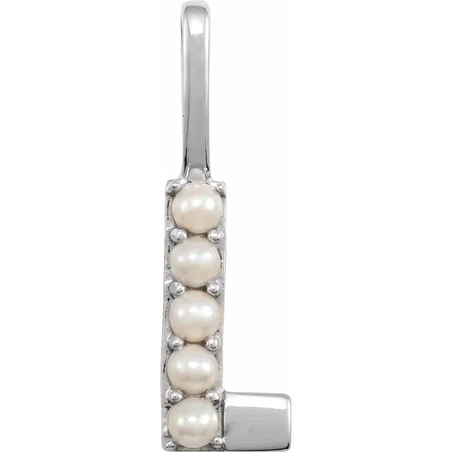 14K White Gold Cultured White Pearl Initial L Charm/Pendant