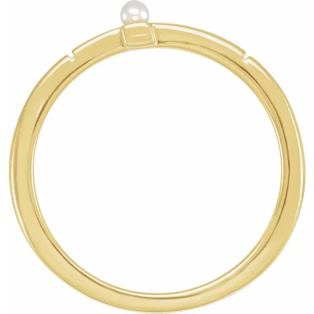 14K Yellow Gold Cultured Akoya Pearl Sideways Cross Ring