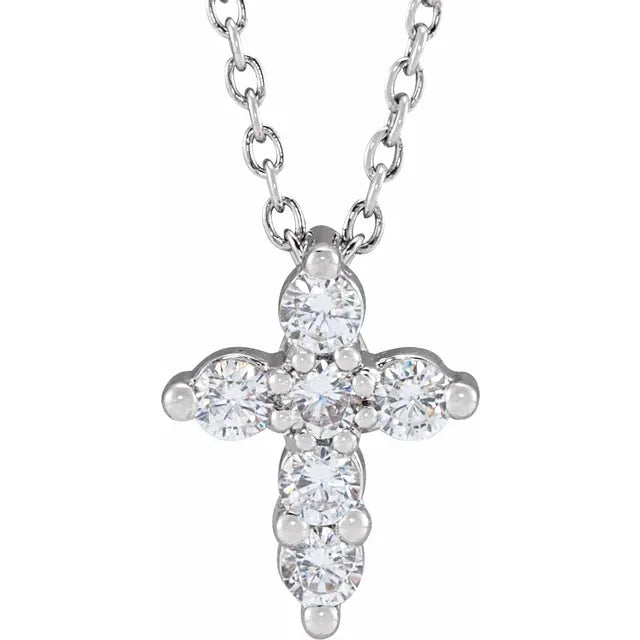 14K White Gold 1/4 CTW Lab-Grown Diamond Cross 18" Necklace