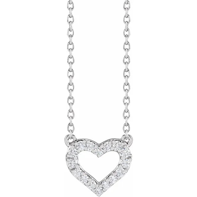 14K White Gold 1/5 CTW Lab-Grown Diamond Heart 16-18" Necklace
