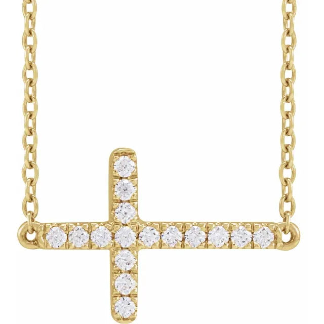 14K Yellow Gold 1/6 CTW Lab-Grown Diamond Sideways Cross Necklace