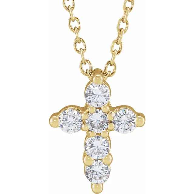 14K Yellow Gold 1/4 CTW Lab-Grown Diamond Cross 18" Necklace