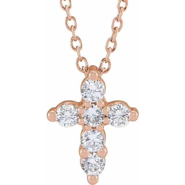 14K Rose Gold 1/4 CTW Lab-Grown Diamond Cross 18" Necklace