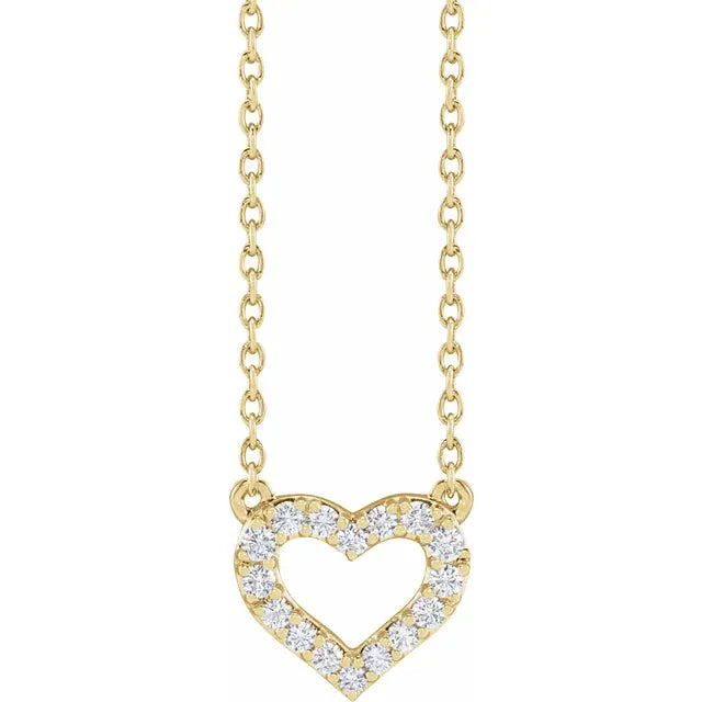 14K Yellow Gold 1/5 CTW Lab-Grown Diamond Heart 16-18" Necklace