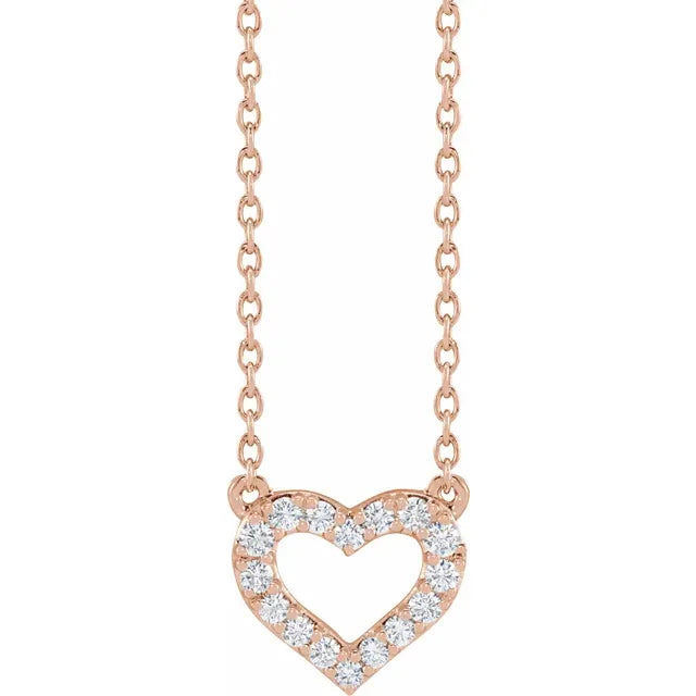 14K Rose Gold 1/5 CTW Lab-Grown Diamond Heart 16-18" Necklace