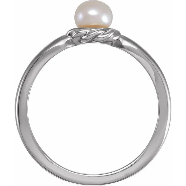 Sterling Silver 5-5.5 mm Cultured White Freshwater Pearl Ring