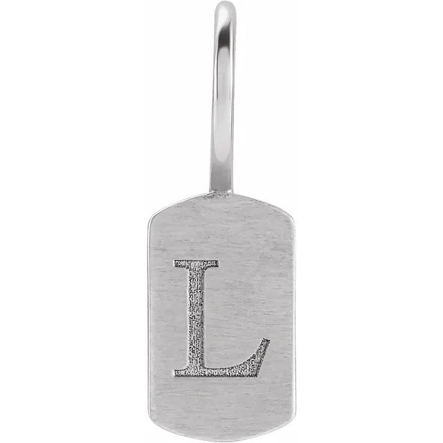 14K White Gold Engravable Dog Tag Charm/Pendant