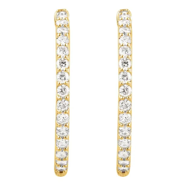 14K Yellow Gold 2 CTW Natural Diamond Inside-Outside Hinged Hoop Earrings