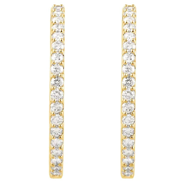 14K Yellow Gold 3 CTW Natural Diamond Inside-Outside Hinged Hoop Earrings