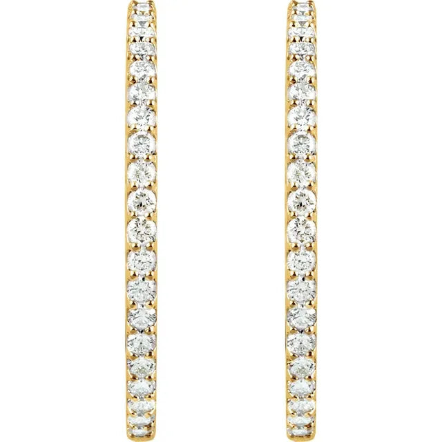 14K Yellow Gold 5 CTW Natural Diamond Inside-Outside Hinged Hoop Earrings
