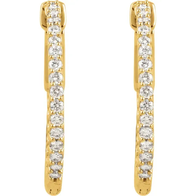 14K Yellow Gold 3/4 CTW Natural Diamond Inside-Outside Hinged Hoop Earrings