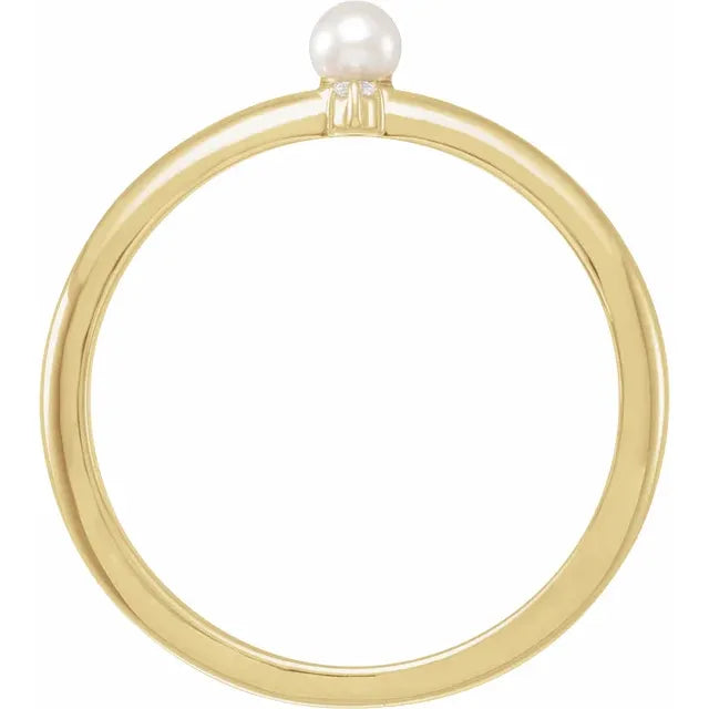 14K Yellow Gold Cultured White Seed Pearl & .015 CT Natural Diamond Ring