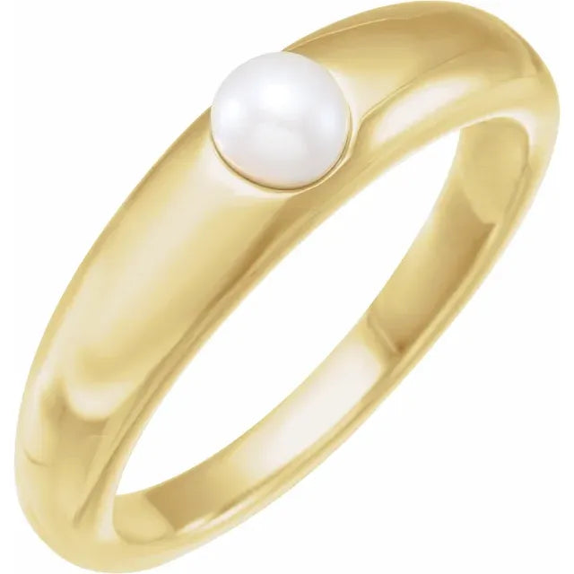 14K Yellow Gold Cultured Akoya Pearl Dome Ring