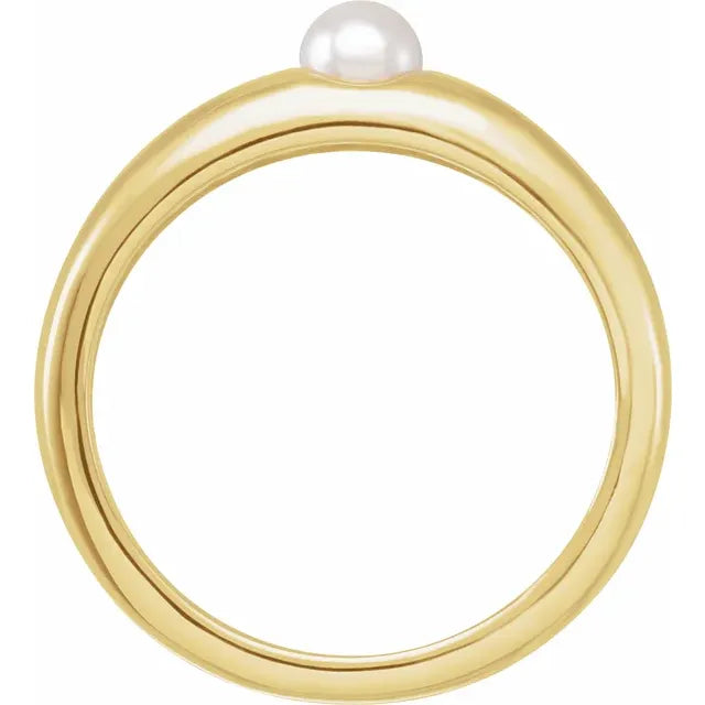14K Yellow Gold Cultured Akoya Pearl Dome Ring