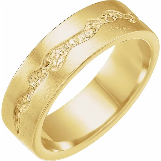 14K Yellow Gold 6 mm Nugget Pattern Band with Satin Finish
