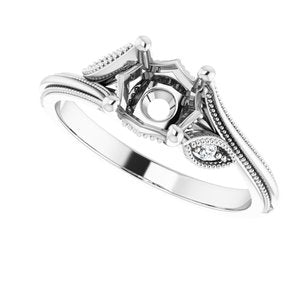 14K White Gold Round .03 CTW Natural Diamond Semi-Set Nature Inspired Engagement Ring