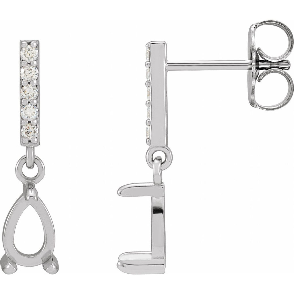 14K White Gold Pear .08 CTW Natural Diamond Semi-Set Dangle Earrings