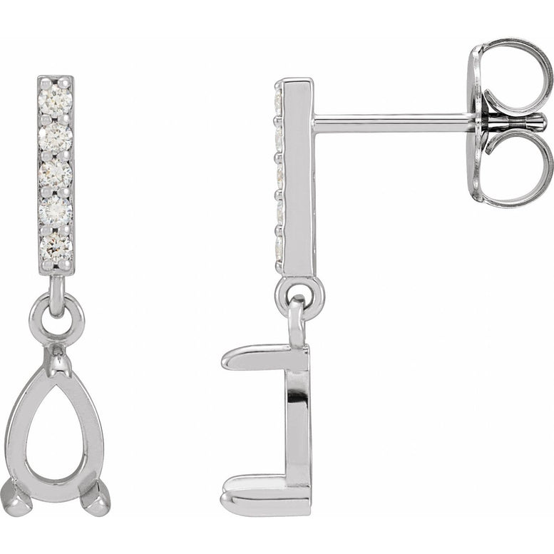 14K White Gold Pear .08 CTW Natural Diamond Semi-Set Dangle Earrings