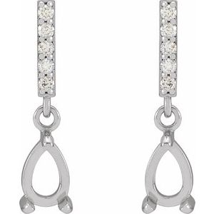 14K White Gold Pear .08 CTW Natural Diamond Semi-Set Dangle Earrings