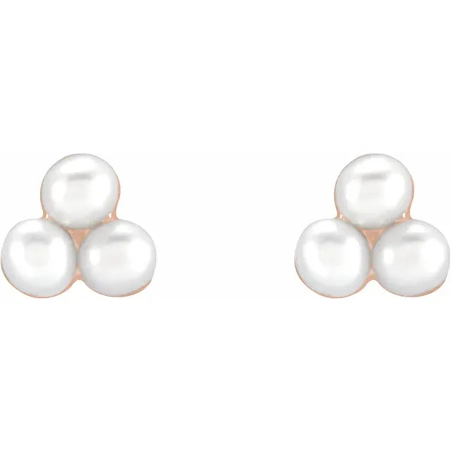 14K Rose Gold Cultured Freshwater Pearl Cluster Earrings