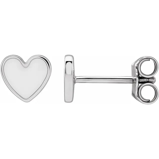 Sterling Silver White Enamel Heart Earrings