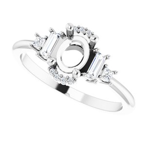 14K White Gold Oval 1/5 CTW Natural Diamond Semi-Set Engagement Ring