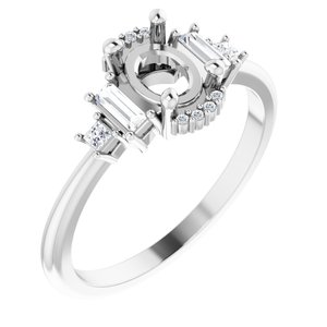 14K White Gold Oval 1/5 CTW Natural Diamond Semi-Set Engagement Ring