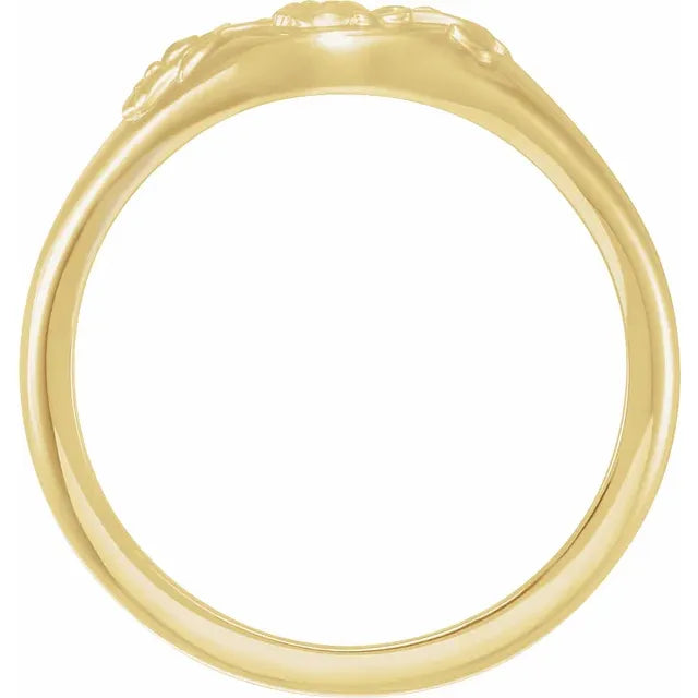 14K Yellow Gold Oval Floral Signet Ring