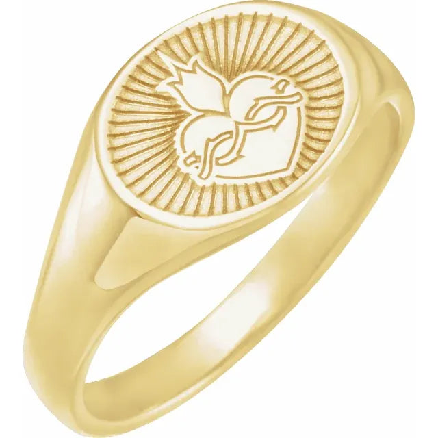 14K Yellow Gold 12.3x9.4 mm Sacred Heart Signet Ring