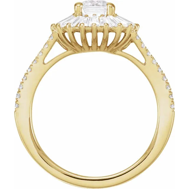 14K Yellow Gold 7x5 mm Emerald 1 CTW Natural Diamond Semi-Set Engagement Ring