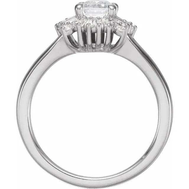 14K White Gold 7x5 mm Emerald 3/8 CTW Diamond Semi-Set Halo-Style Engagement Ring