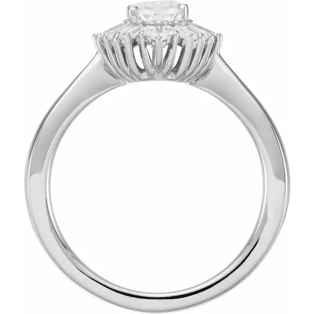 14K White Gold 7x5 mm Oval 5/8 CTW Natural Diamond Semi-Set Halo-Style Engagement Ring