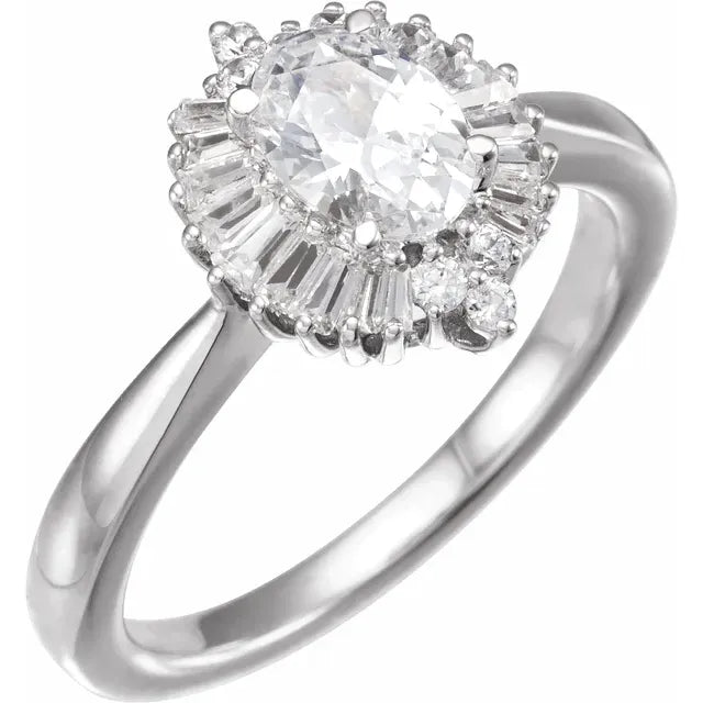 14K White Gold 7x5 mm Oval 5/8 CTW Natural Diamond Semi-Set Halo-Style Engagement Ring