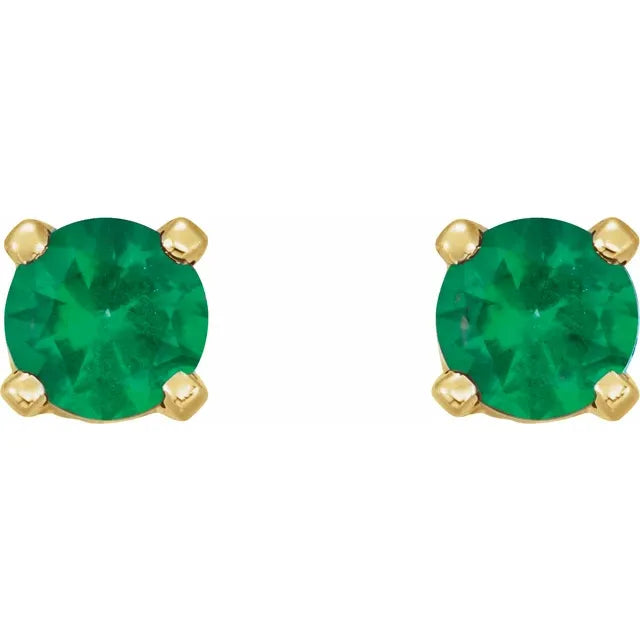 14K Yellow Gold Natural Emerald Earrings