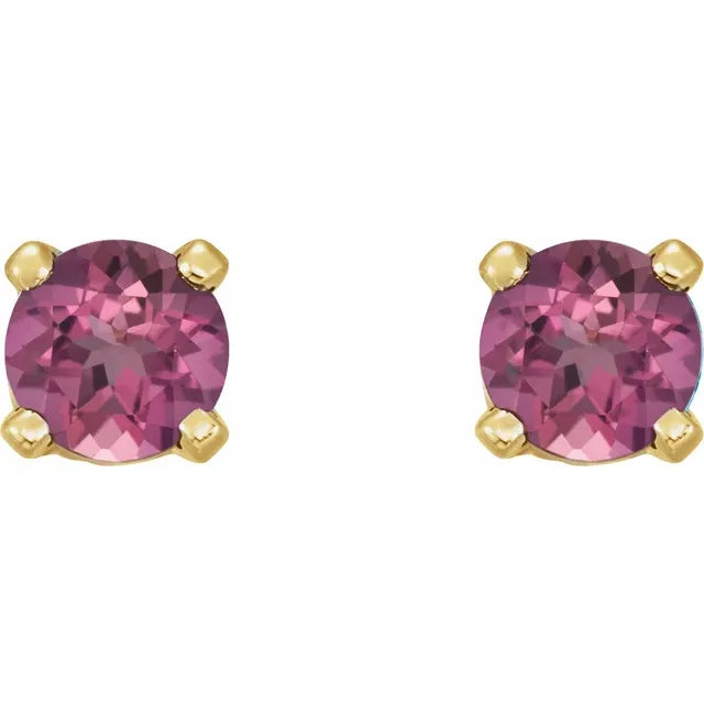 14K Yellow Gold Natural Pink Tourmaline Earrings