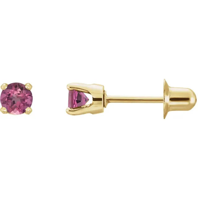 14K Yellow Gold Natural Pink Tourmaline Earrings