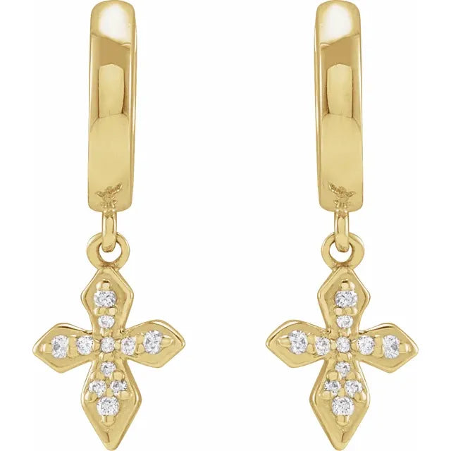 14K Yellow Gold 1/10 CTW Natural Diamond Cross Hoop Earrings