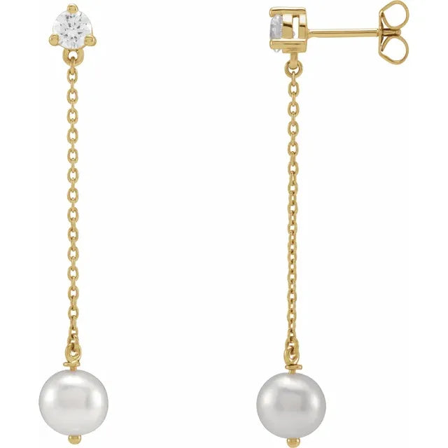 14K White Gold Cultured Freshwater Pearl & 1/2 CT Lab-Grown Diamond Earrings
