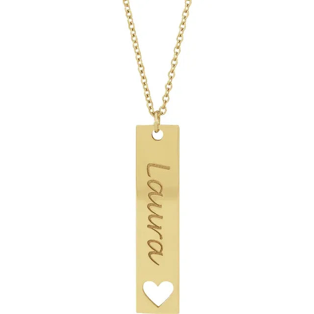 14K Yellow Gold Engravable Bar 16-18" Necklace