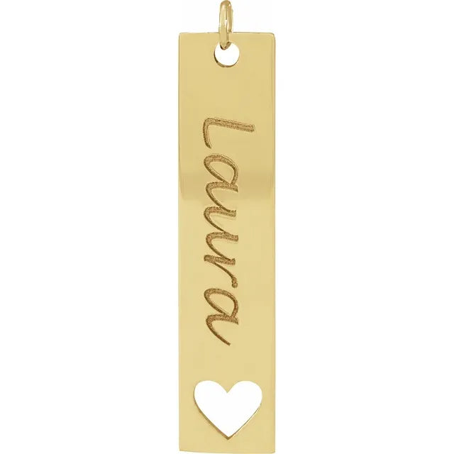 14K Yellow Gold Engravable Bar Pendant