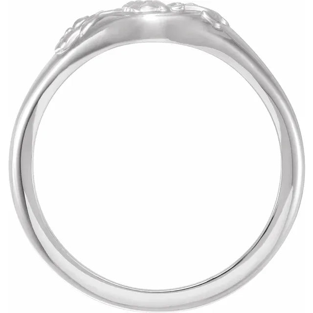 Sterling Silver Oval Floral Signet Ring