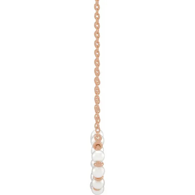 14K Rose Gold Cultured White Freshwater Pearl Bar 18" Necklace