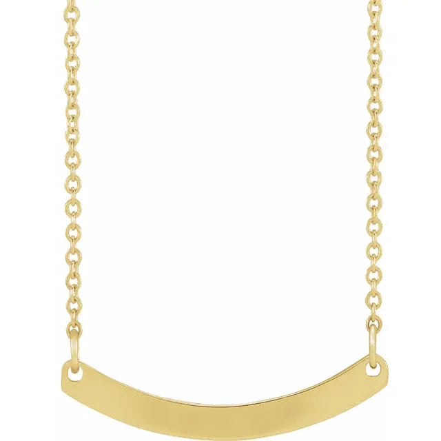 14K Yellow Gold Engravable Curved Bar 18" Necklace