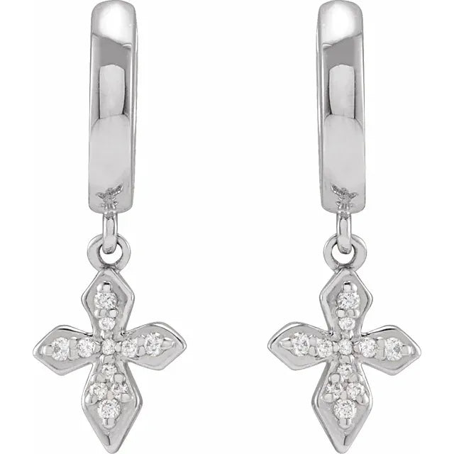 14K White Gold 1/10 CTW Natural Diamond Cross Hoop Earrings