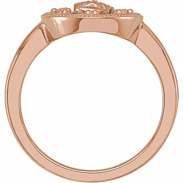 14K Rose Gold Oval White Enamel Miraculous Medal Ring