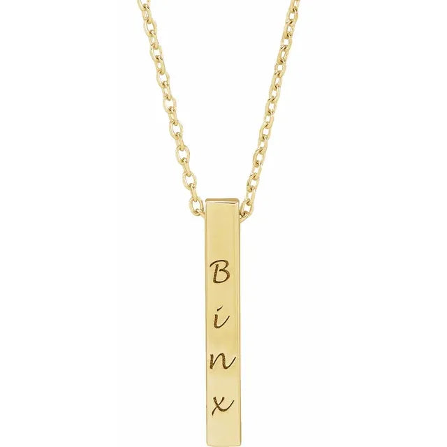 14K Yellow Gold Engravable Four-Sided Vertical Bar 16-18" Necklace