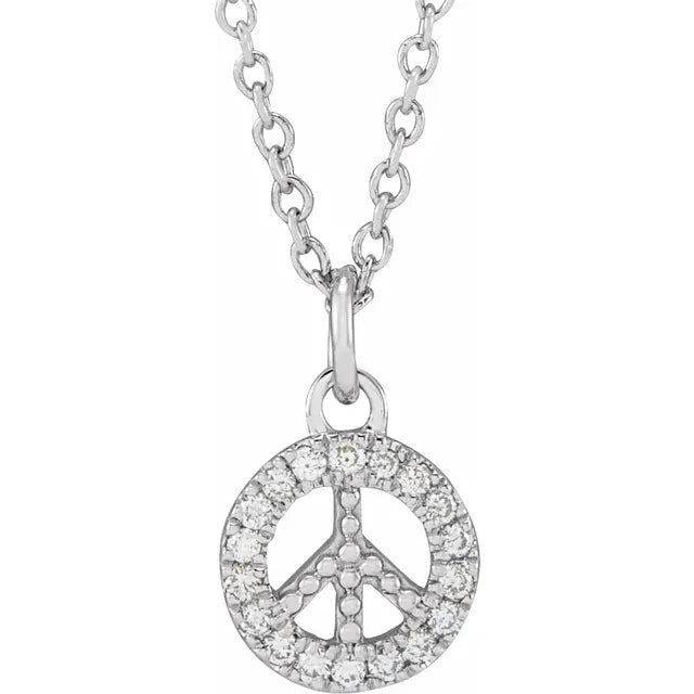 14K White Gold .08 CTW Natural Diamond Peace 16-18" Necklace