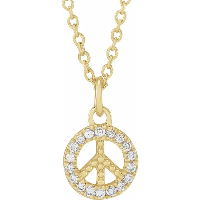 14K Yellow Gold .08 CTW Natural Diamond Peace 16-18" Necklace