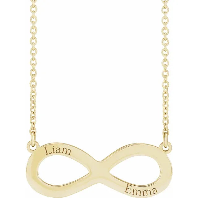 14K Yellow Gold Engravable Infinity Family 18" Necklace